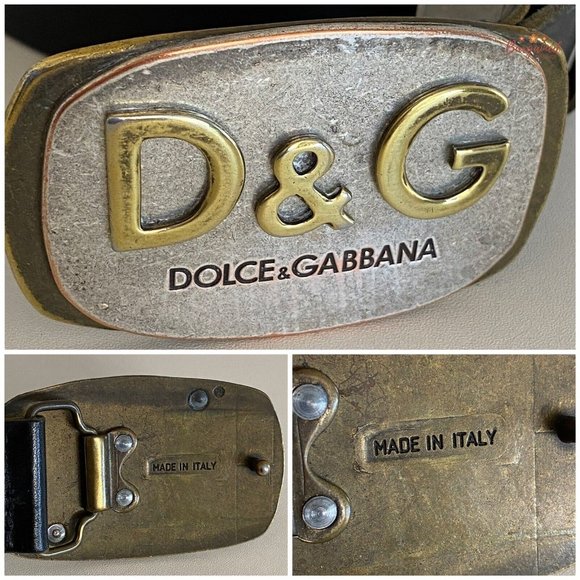Authentic Dolce & Gabbana Black Leather Gold/Silver D&G Logo Buckle Belt 105/42 - Picture 2 of 13
